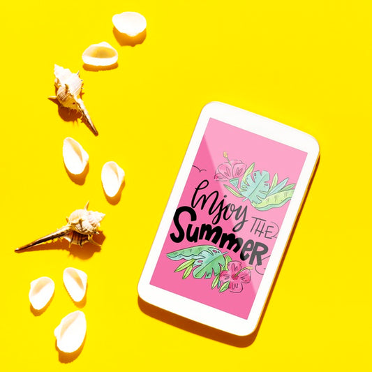 Free Flat Lay Smartphone Mockup With Summer Elements Psd