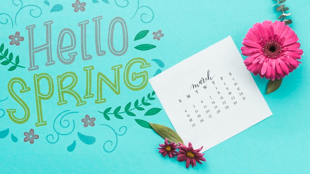 Free Flat Lay Spring Mockup With Calendar Psd – CreativeBooster