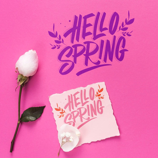 Free Flat Lay Spring Mockup With Card Psd