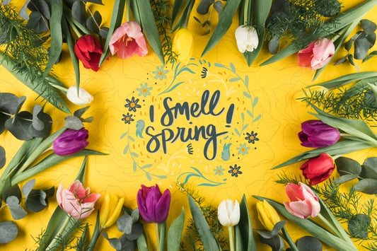 Free Flat Lay Spring Mockup With Copyspace And Frame Psd