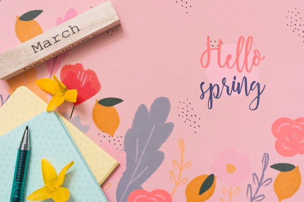 Free Flat Lay Spring Mockup With Copyspace Psd