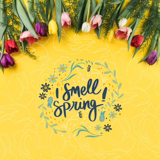 Free Flat Lay Spring Mockup With Copyspace Psd