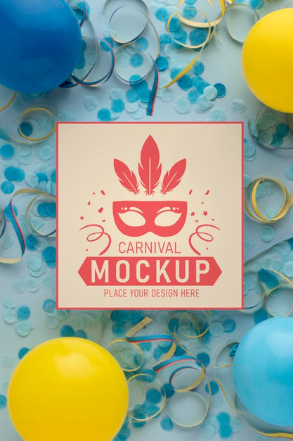 Free Flat Lay Square Mock-Up With Confetti And Balloons Psd