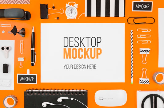 Free Flat Lay Stationery Mock-Up With Desk Tools Psd