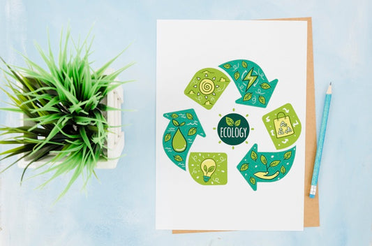 Free Flat Lay Stationery Paper Mock-Up With Plant Psd