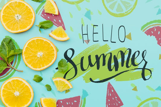 Free Flat Lay Summer Background With Exotic Fruits Psd
