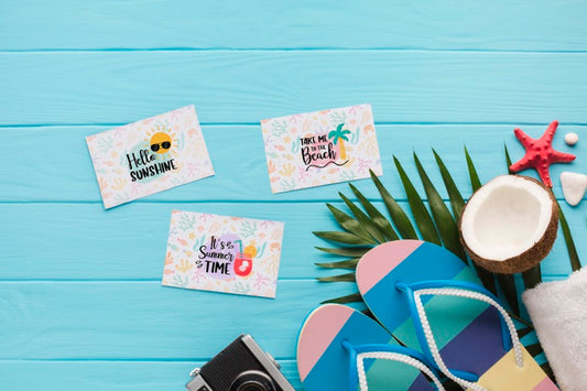 Free Flat Lay Summer Flip Flops With Coconut On The Table Psd