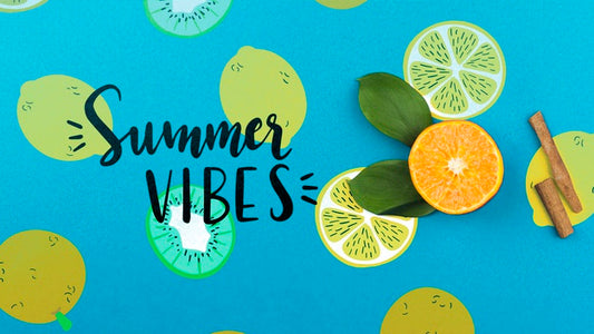 Free Flat Lay Summer Mockup With Copyspace And Fruits Psd