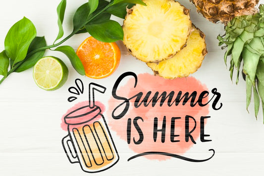 Free Flat Lay Summer Mockup With Copyspace And Tropical Fruits Psd