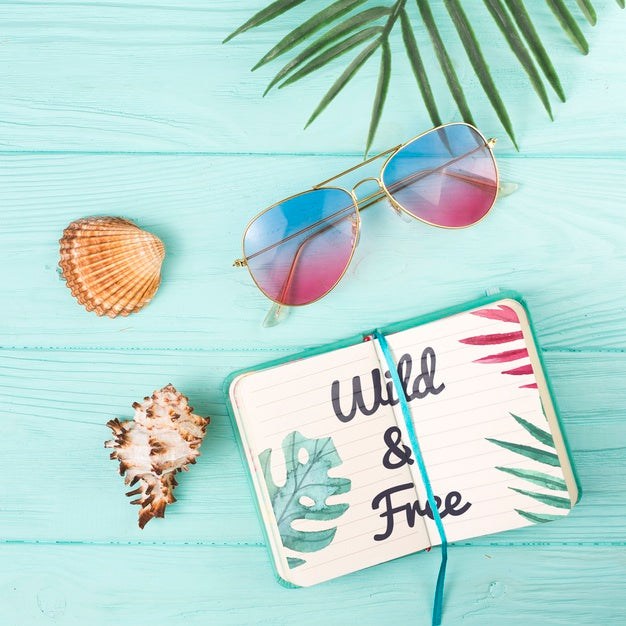 Free Flat Lay Summer Mockup With Notepad Psd