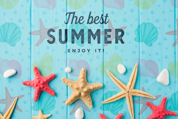 Free Flat Lay Summer Starfishes On The Table Psd