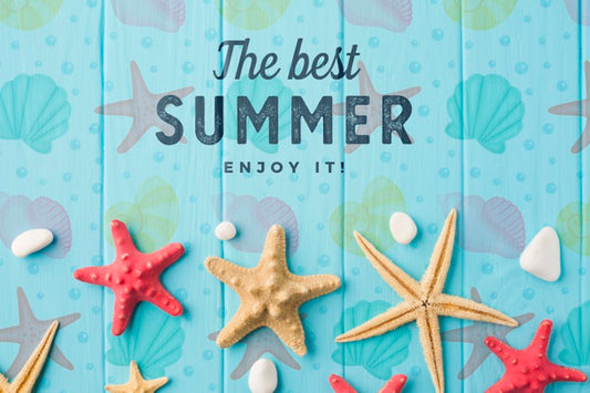 Free Flat Lay Summer Starfishes On The Table Psd