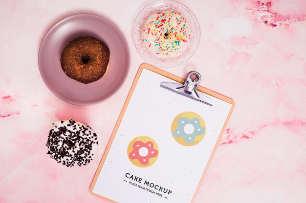 Free Flat Lay Tasty Doughnuts Arrangement Psd