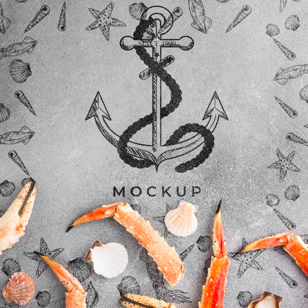 Free Flat Lay Tasty Sea Food Composition With Mock-Up Psd