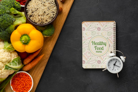 Free Flat Lay Time Management Concept For Diet Psd