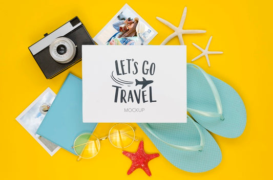 Free Flat Lay Travel Concept With Flip Flops Psd