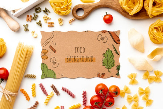 Free Flat Lay Uncooked Pasta Assortment With Cardboard Mock-Up Psd