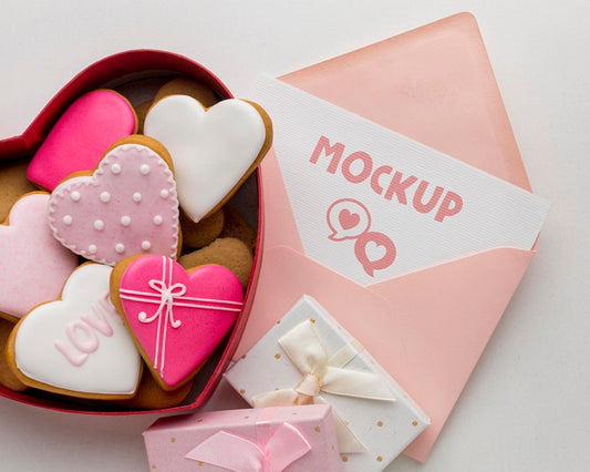 Free Flat Lay Valentine'S Day Cookies With Mock-Up Letter Psd