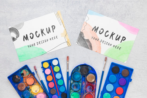 Free Flat Lay Watercolor Elements Composition With Mock-Up Psd