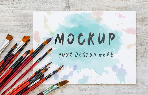 Free Flat Lay Watercolor Elements Composition With Mock-Up Psd