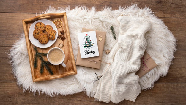 Free Flat Lay Winter Hygge Composition With Card Mock-Up Psd