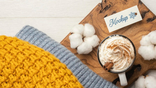 Free Flat Lay Winter Hygge Composition With Tag Mock-Up Psd