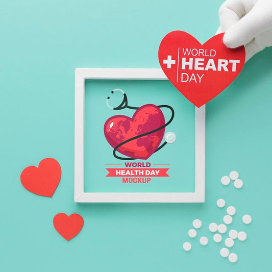 Free Flat Lay World Health Day Mock-Up And Heart Psd