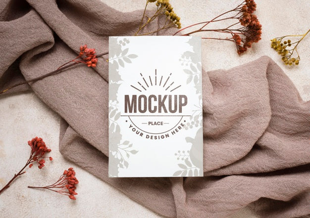 Free Flay Lay Autumn Mock-Up With Flowers On Grey Cloth Psd