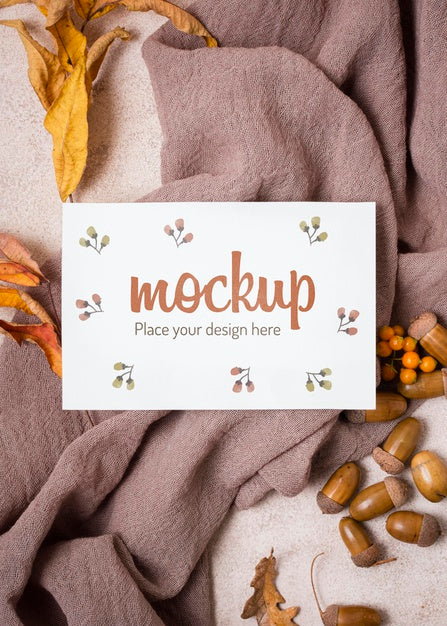 Free Flay Lay Leaves And Nuts On Cloth Autumn Mock-Up Psd