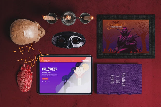 Free Flay Lay Of Halloween Dracula Concept Scene Creator Psd