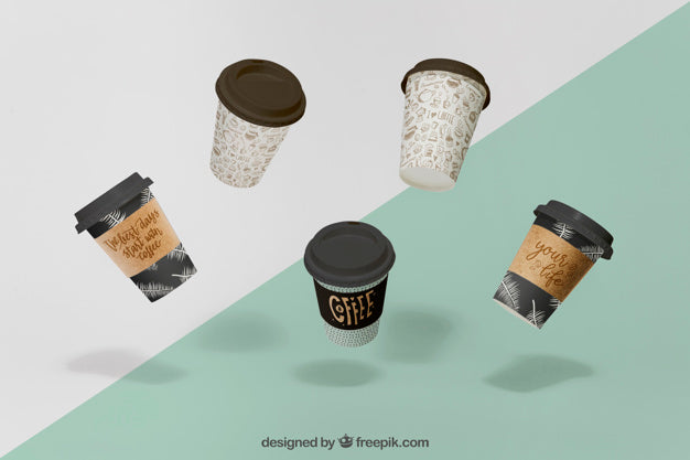 Free Floating Coffee Cups Psd