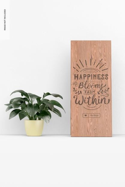 Free Floor Wood Signage Mockup, Front View Psd