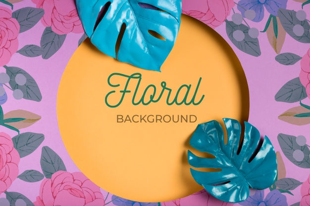 Free Floral Background With Geometric Leaves Psd
