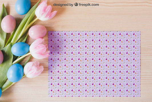 Free Floral Easter Mockup With Pattern Psd