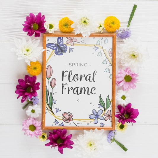 Free Floral Frame Composition For Spring Psd