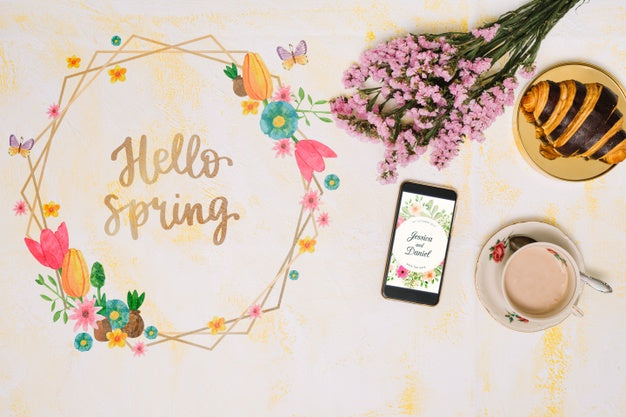 Free Floral Frame Mockup For Spring Psd
