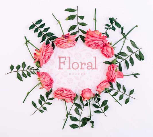 Free Floral Frame Pink Roses Mockup Psd