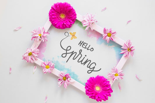 Free Floral Frame With Hello Spring Message Psd