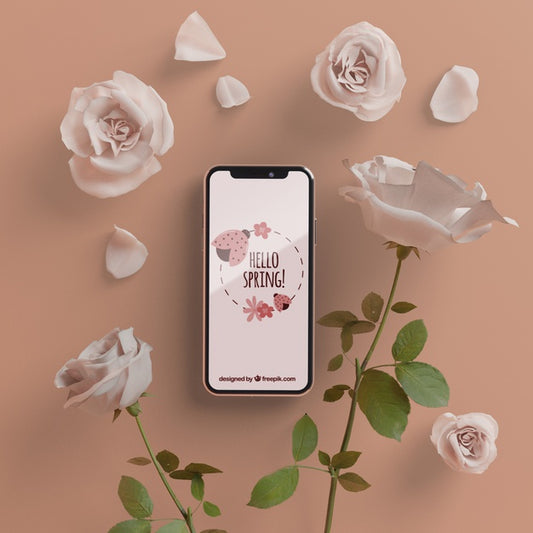 Free Floral Frame With Mobile Device Concept Psd