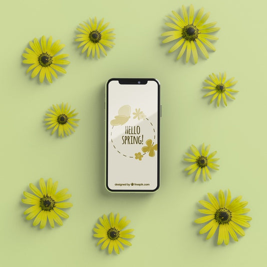 Free Floral Frame With Mobile Device Mock-Up Psd
