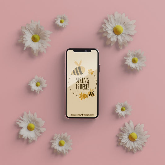 Free Floral Frame With Phone Mock-Up Psd