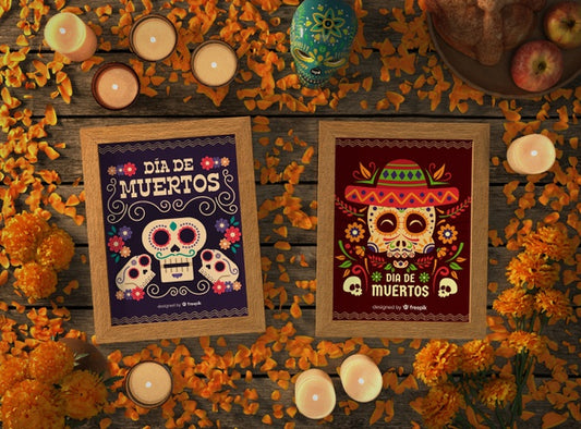 Free Floral Mexican Skull Mock-Ups With Festive Elements Psd