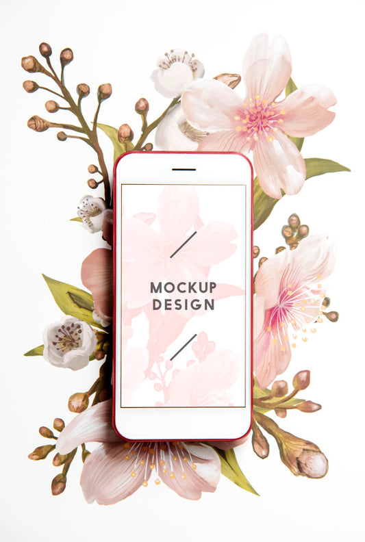 Free Floral Mobile Phone Screen Mockup Psd
