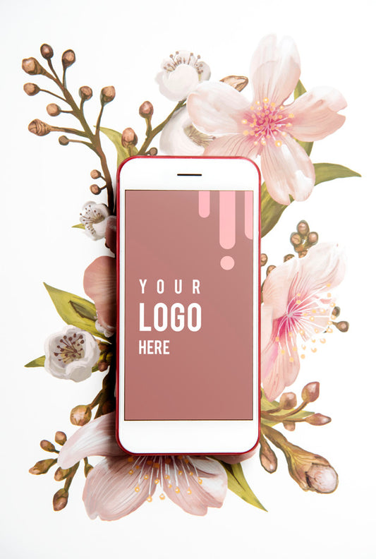 Free Floral Mobile Phone Screen Mockup Psd