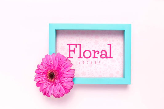 Free Floral Mock-Up With Blue Frame Psd