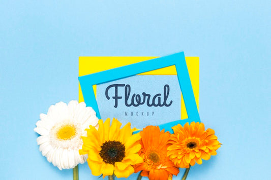 Free Floral Mock-Up With Colorful Daisies Psd