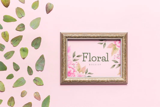 Free Floral Mock-Up With Leaves And Frame Psd