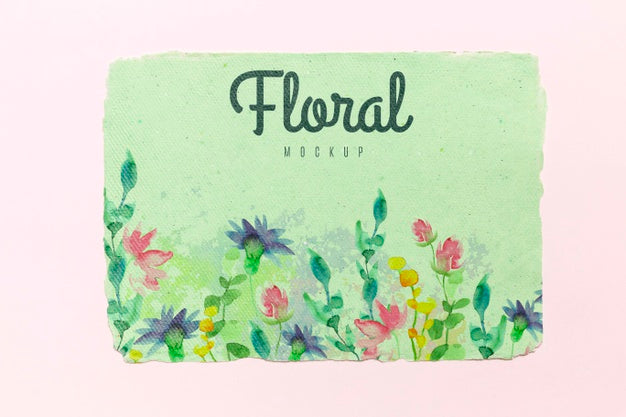 Free Floral Mock-Up With Watercolor Painting Psd