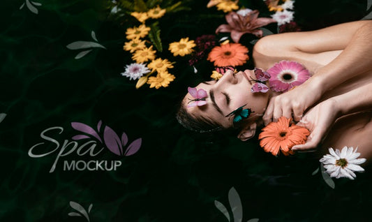 Free Floral Spa Concept Mock-Up Psd