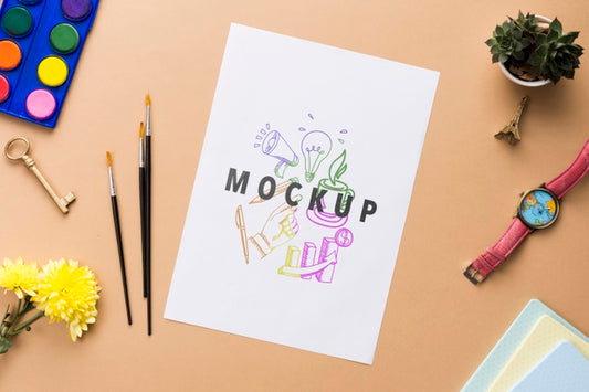 Free Flower And Desk Tools On Office Mock-Up Psd